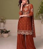 orange wedding wear embroidered crush silk salwar suit semi stitched