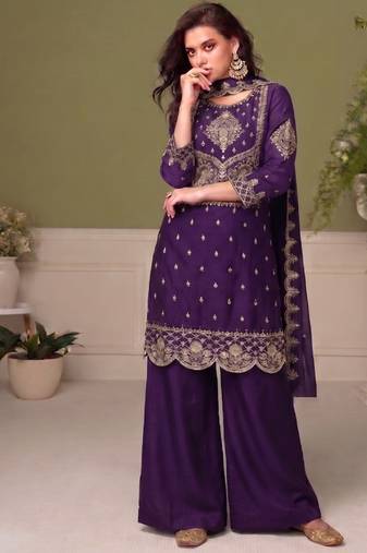 Traditional purple crush silk salwar suit for women wedding wear