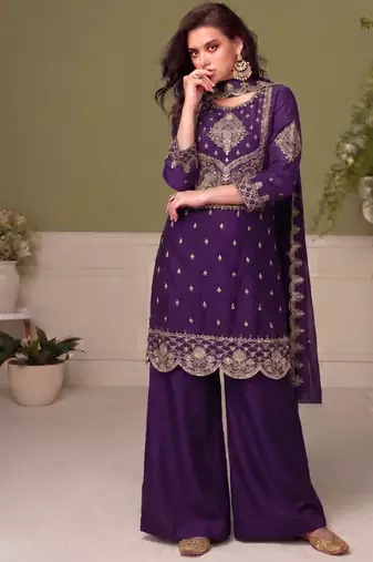 Traditional purple crush silk salwar suit for women wedding wear