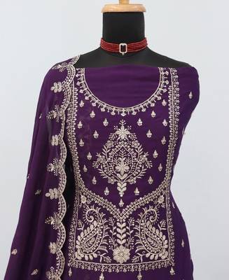 purple wedding wear embroidered crush silk salwar suit semi stitched 4