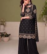 black wedding wear embroidered crush silk salwar suit semi stitched