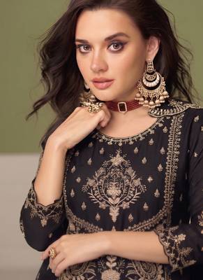 black wedding wear embroidered crush silk salwar suit semi stitched 2