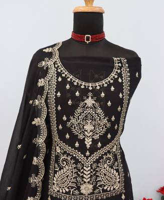 black wedding wear embroidered crush silk salwar suit semi stitched 4