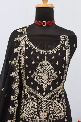 black wedding wear embroidered crush silk salwar suit semi stitched