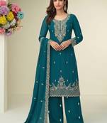 aqua blue georgette heavy embroidered fancy suit for women semi stitched
