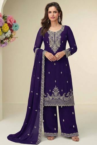 Purple georgette fancy suit for women heavy embroidery