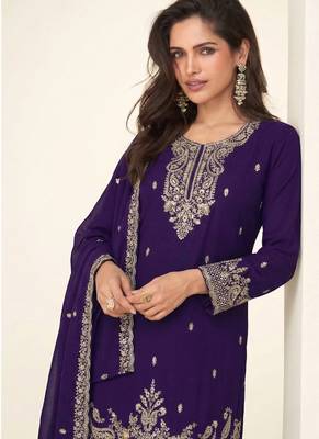 purple georgette heavy embroidered fancy suit for women semi stitched 2