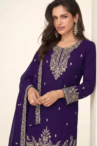 purple georgette heavy embroidered fancy suit for women semi stitched