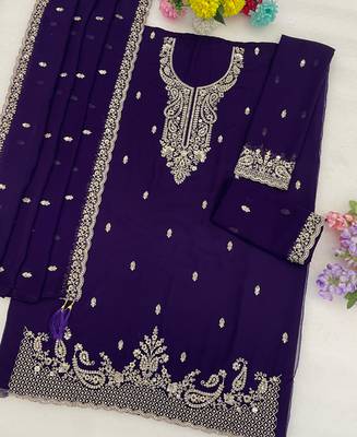 purple georgette heavy embroidered fancy suit for women semi stitched 3