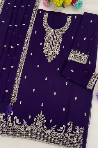purple georgette heavy embroidered fancy suit for women semi stitched