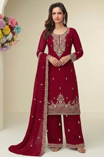 Dark pink georgette fancy suit for women heavy embroidery