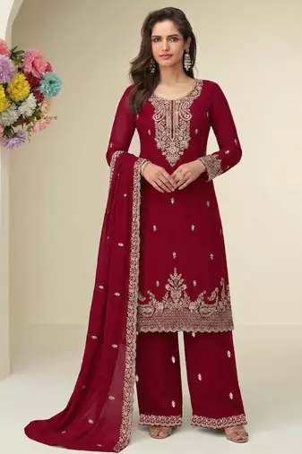 Dark pink georgette fancy suit for women heavy embroidery