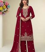 dark pink georgette heavy embroidered fancy suit for women semi stitched