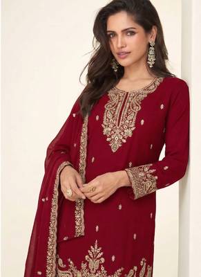 dark pink georgette heavy embroidered fancy suit for women semi stitched 2
