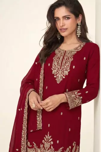 dark pink georgette heavy embroidered fancy suit for women semi stitched