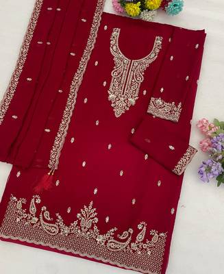 dark pink georgette heavy embroidered fancy suit for women semi stitched 3