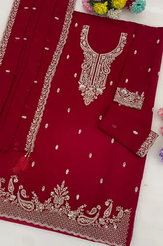 dark pink georgette heavy embroidered fancy suit for women semi stitched