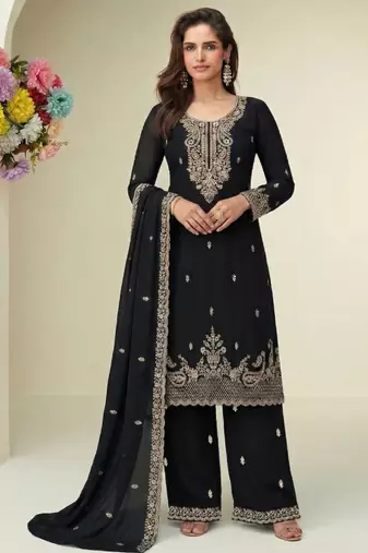 Black georgette fancy suit for women heavy embroidery
