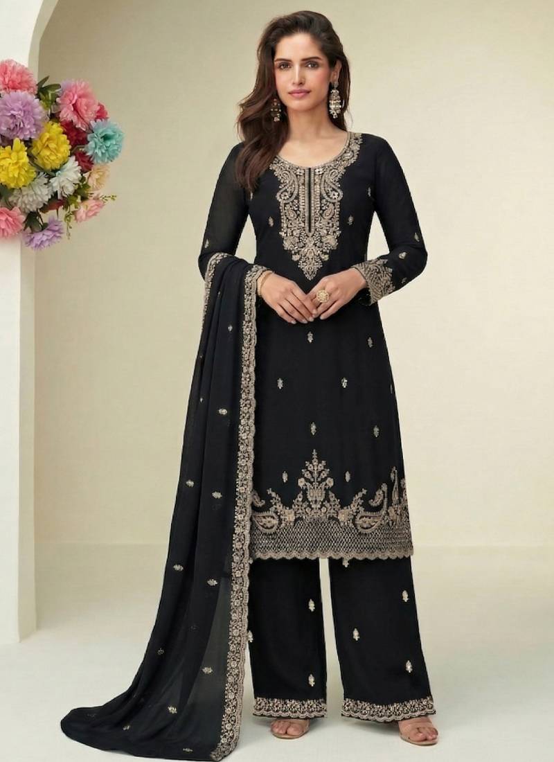 Black georgette fancy suit for women heavy embroidery