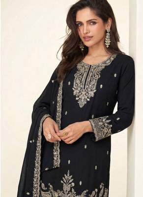 black georgette heavy embroidered fancy suit for women semi stitched 2