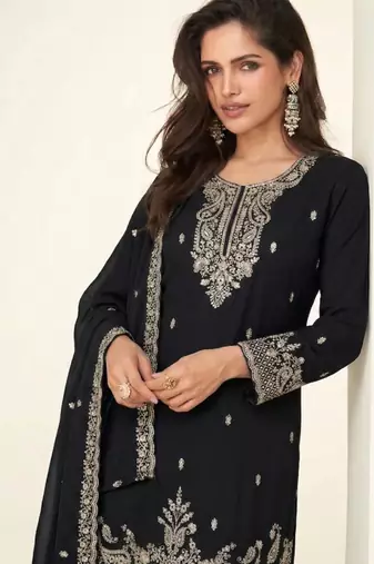 black georgette heavy embroidered fancy suit for women semi stitched
