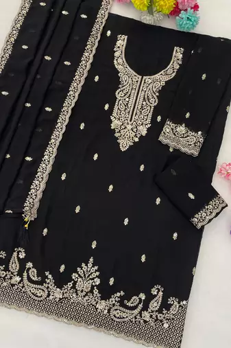 black georgette heavy embroidered fancy suit for women semi stitched
