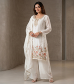white fandi silk embroidered top and palazzo set with dupatta