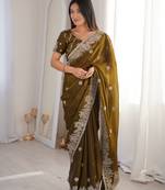 mehendi woven embroidered silk saree