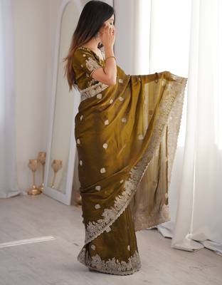 mehendi woven embroidered silk saree 2
