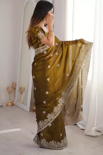 mehendi woven embroidered silk saree