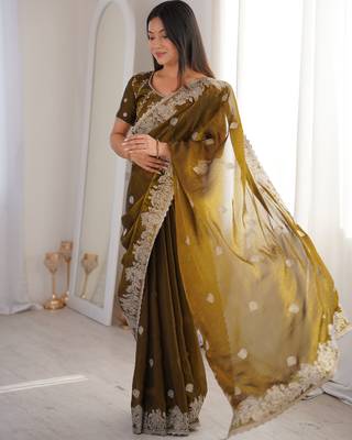 mehendi woven embroidered silk saree 3