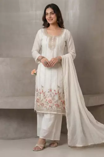 white fandi silk embroidered top and palazzo set with dupatta