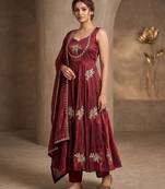maroon embroidered silk anarkali suit