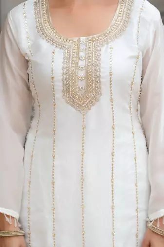 white fandi silk embroidered top and palazzo set with dupatta