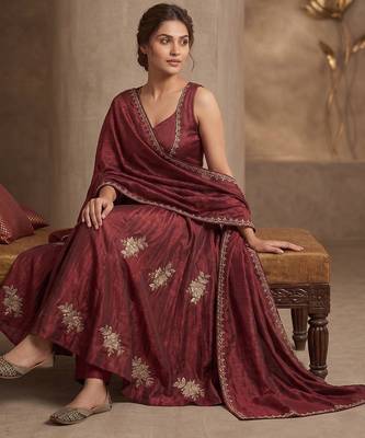 maroon embroidered silk anarkali suit 3
