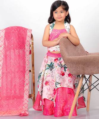 pink printed chiffon lehenga choli set 1