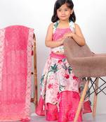 pink printed chiffon lehenga choli set
