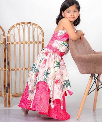 pink printed chiffon lehenga choli set 4