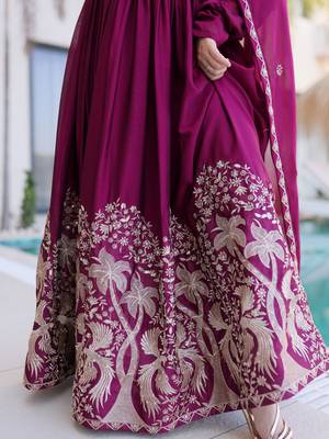 Exceptional Wine Multi Thread Work Crushed Gown With Dupatta 9
