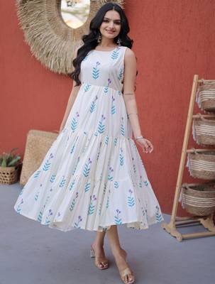 Fabulous Sky Blue Printed Cotton Daily Wear Dress 6