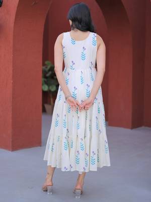 Fabulous Sky Blue Printed Cotton Daily Wear Dress 7