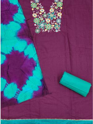 Stylish slub cotton embroidered dress material with dyable chanderi dupatta 3