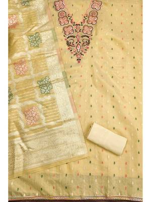 Elegant simmer butti embroidered dress material with jacquard dupatta & santoon bottom 3