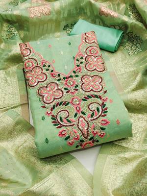 Elegant simmer butti embroidered dress material with jacquard dupatta & santoon bottom 2