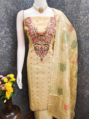 Elegant simmer butti embroidered dress material with jacquard dupatta & santoon bottom 5