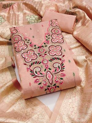 Elegant simmer butti embroidered dress material with jacquard dupatta & santoon bottom 2