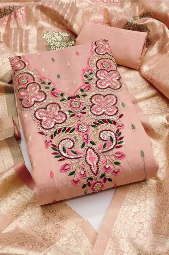 Elegant simmer butti embroidered dress material with jacquard dupatta & santoon bottom