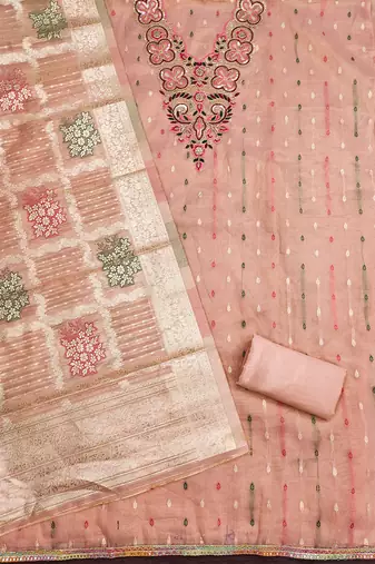 Elegant simmer butti embroidered dress material with jacquard dupatta & santoon bottom