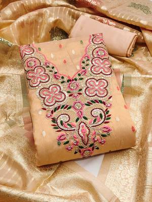 Elegant simmer butti embroidered dress material with jacquard dupatta & santoon bottom 2
