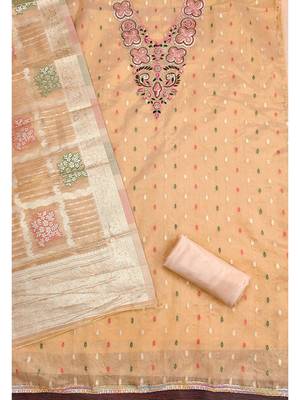 Elegant simmer butti embroidered dress material with jacquard dupatta & santoon bottom 3
